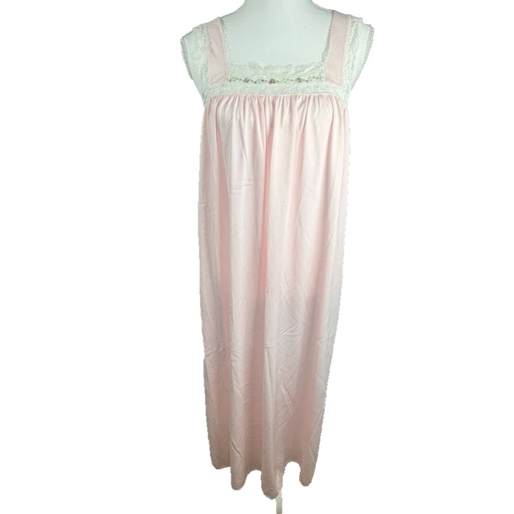 VTG SEARS Pink Floral Lace Nightgown Womens M 36 Sleepwear Satin‎ Traditional